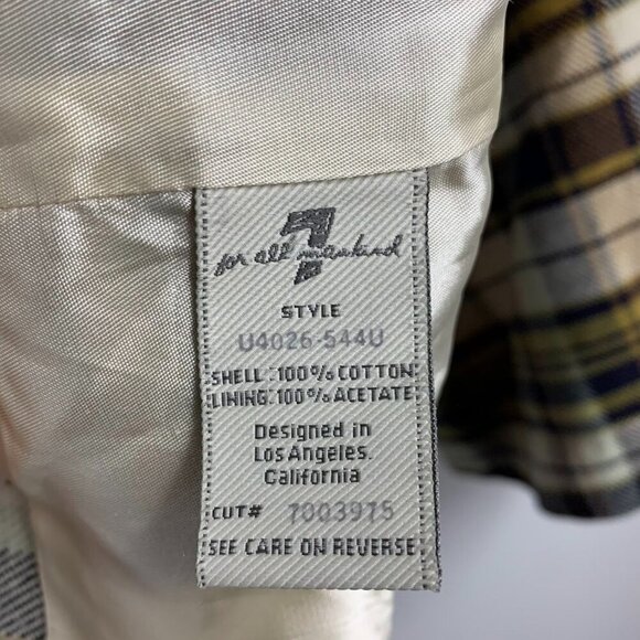 7 For All Mankind Women's‎ Plaid Cotton Hooded Button Up Swing Jacket Size S - Picture 7 of 11